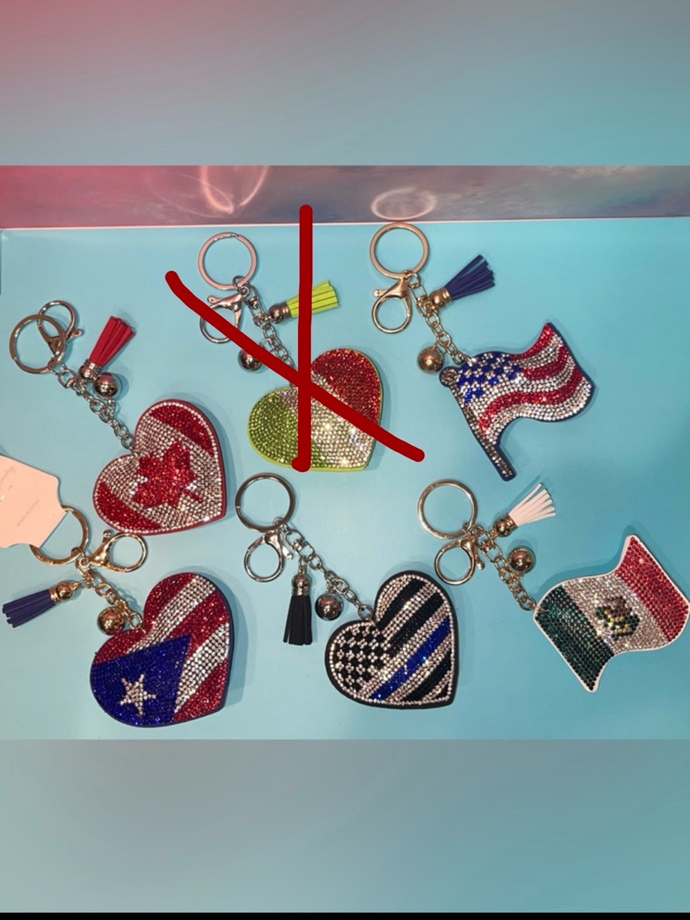 CHOICE OF Flag Rhinestone Keychain Bag Charm with Tassel